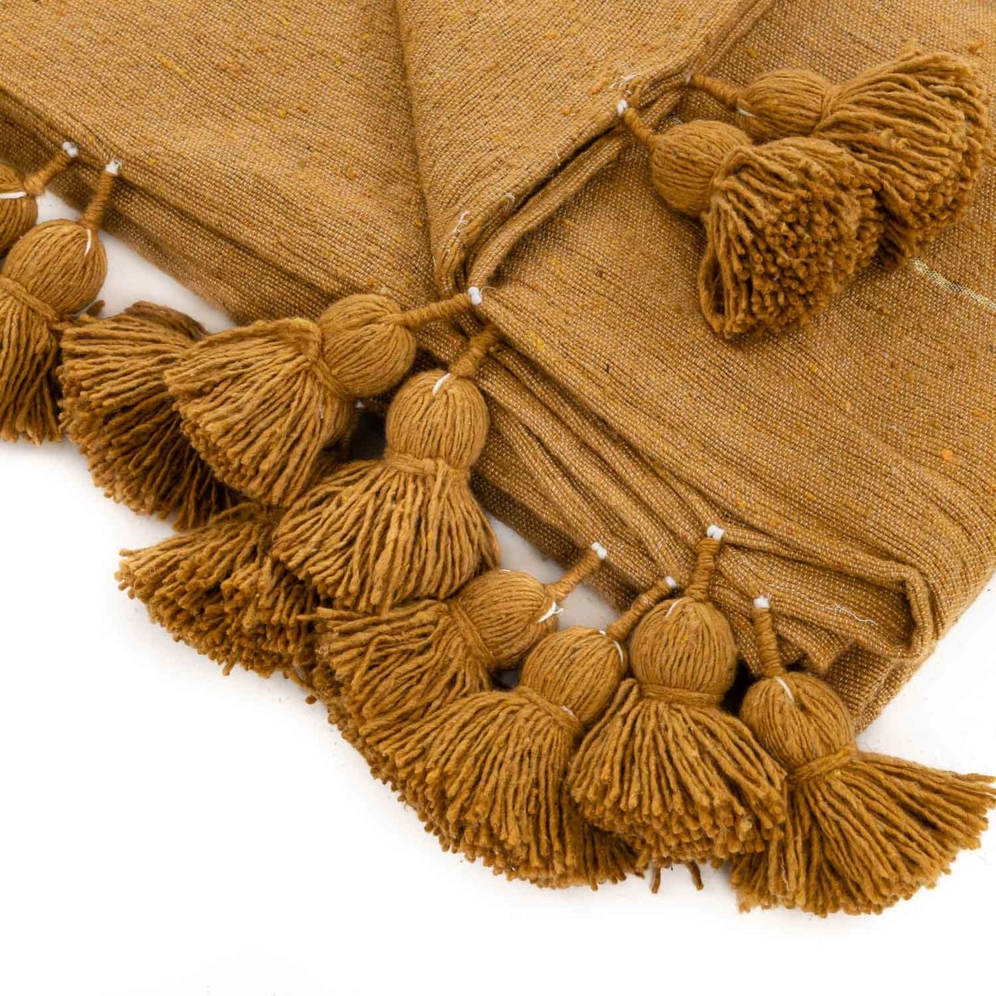 Camel & Gold Moroccan Pom Pom Blanket