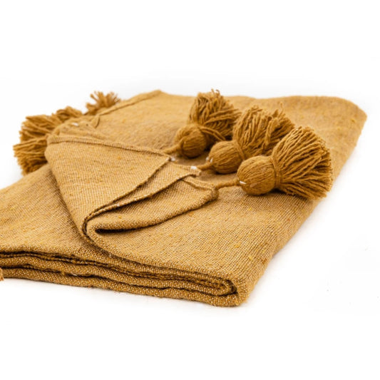 Camel Moroccan Pom Pom Blanket