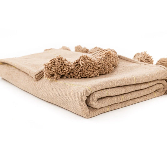 Brown & Gold Moroccan Pom Pom Blanket