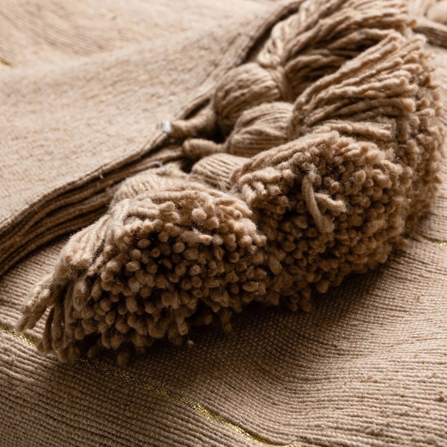 Brown & Gold Moroccan Pom Pom Blanket