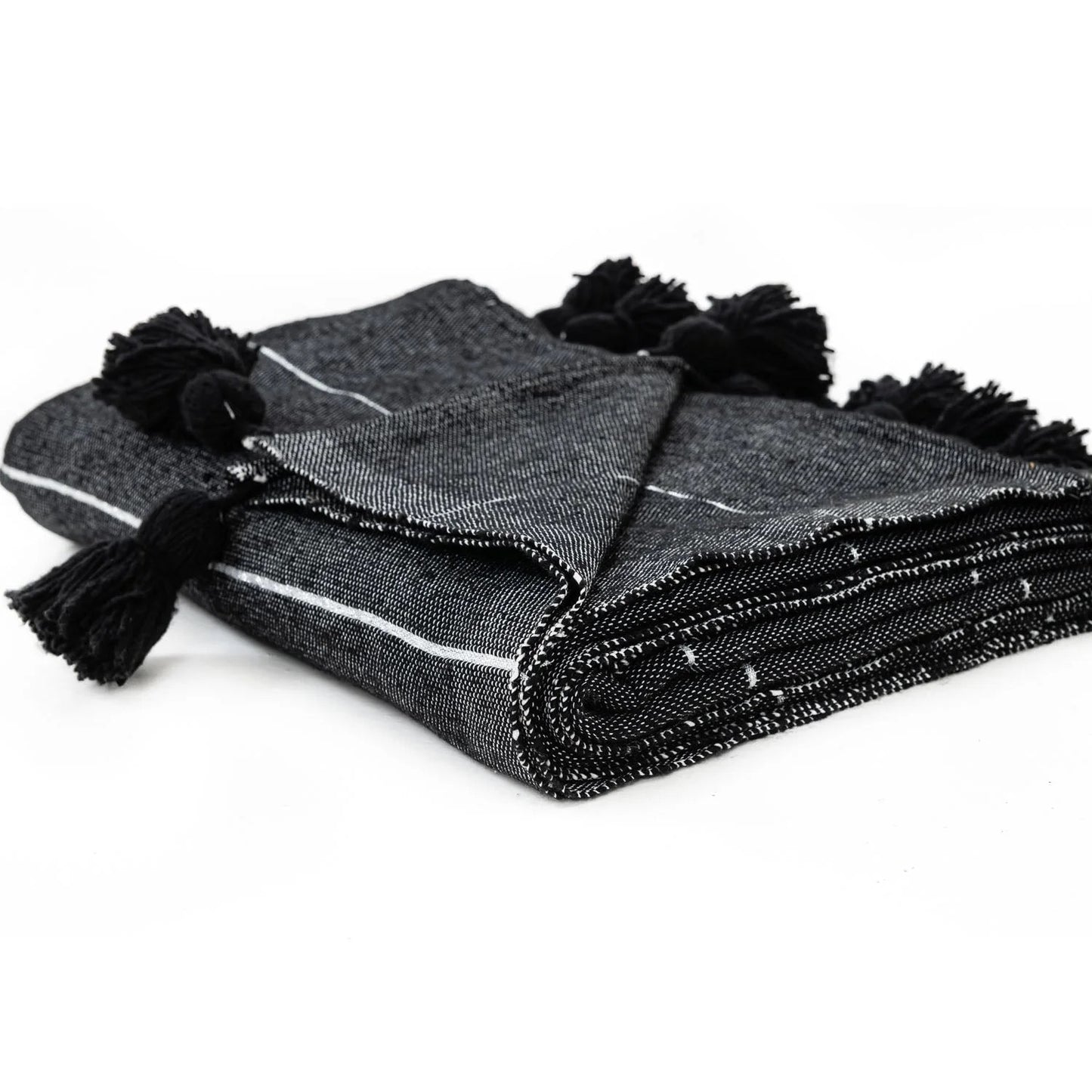 Black & Silver Moroccan Pom Pom Blanket