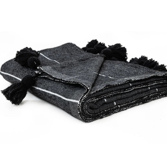 Black & Silver Moroccan Pom Pom Blanket