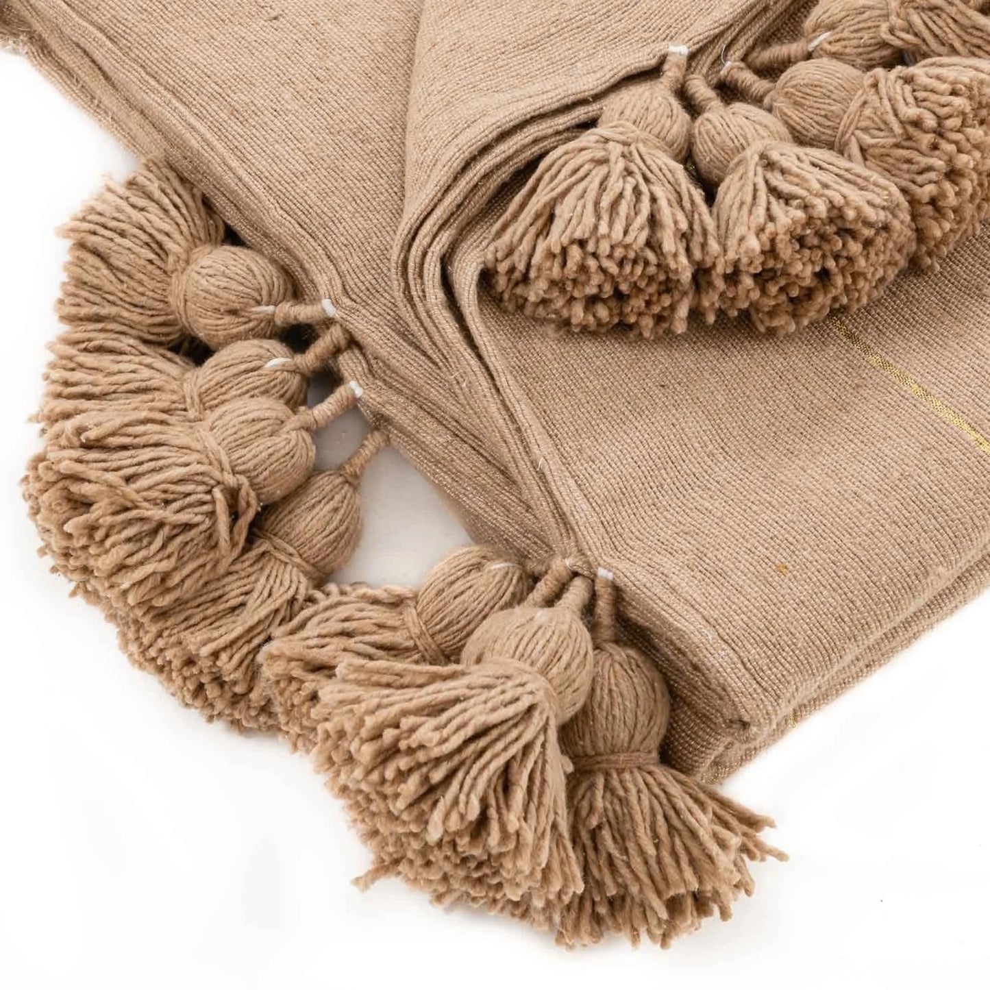 Brown & Gold Moroccan Pom Pom Blanket