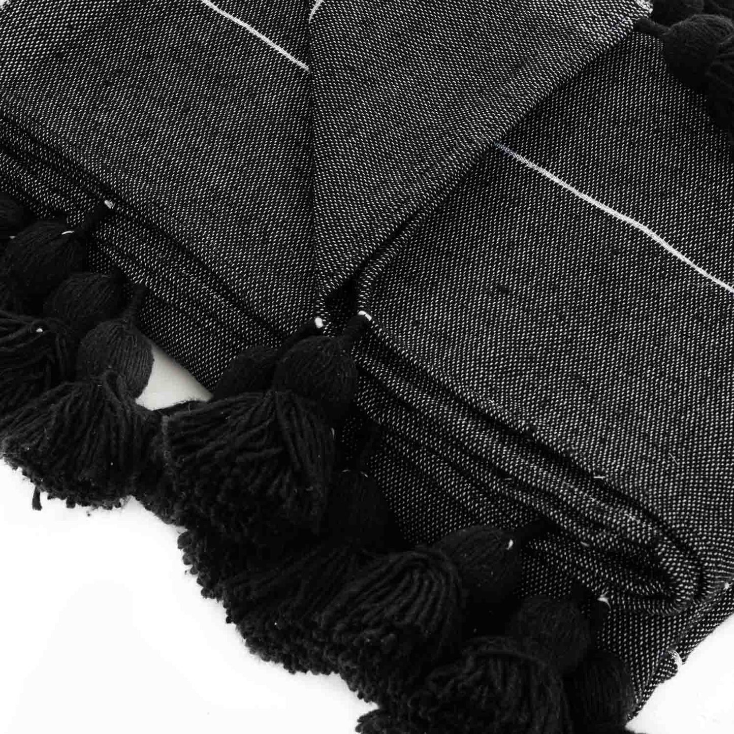 Black & Silver Moroccan Pom Pom Blanket