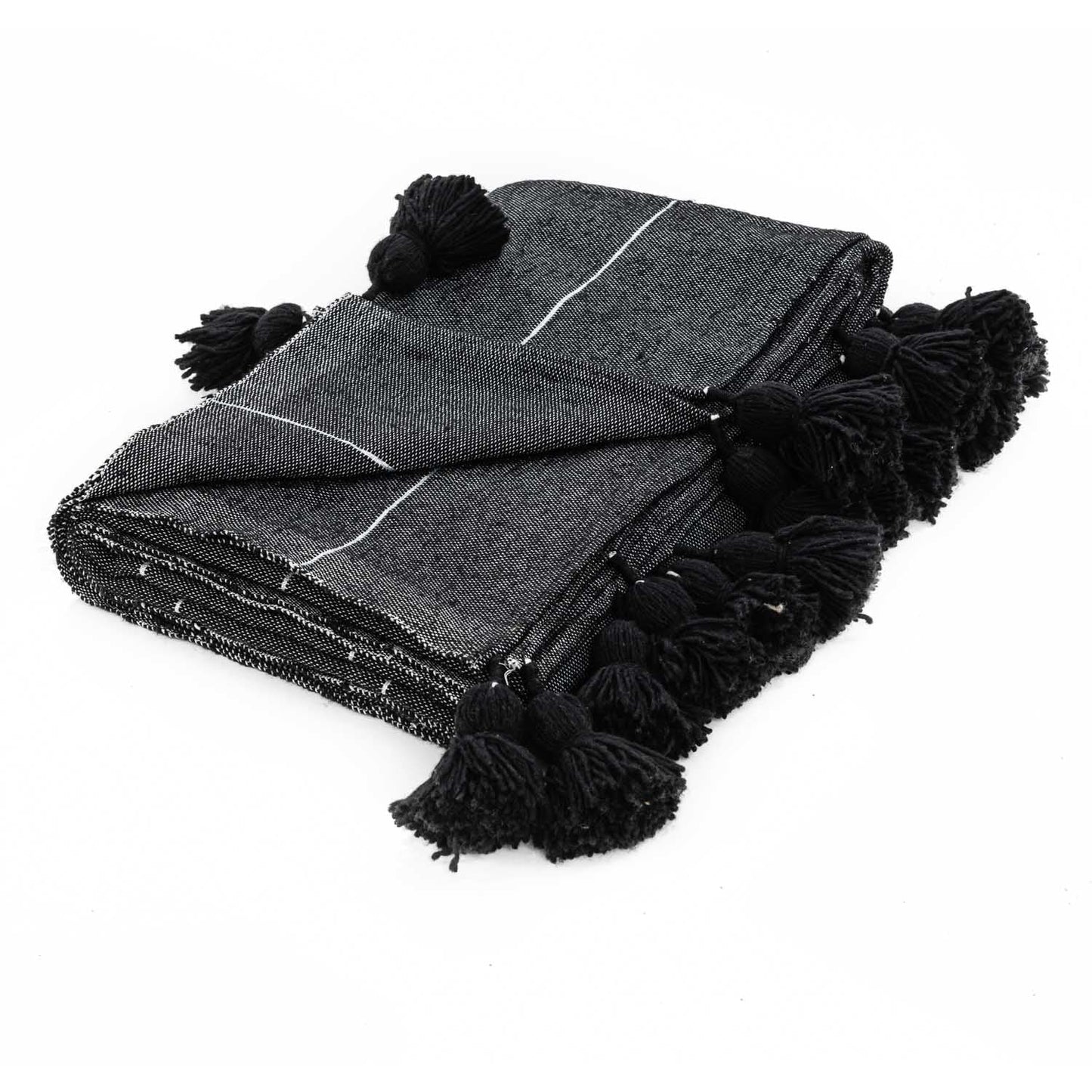 Black & Silver Moroccan Pom Pom Blanket