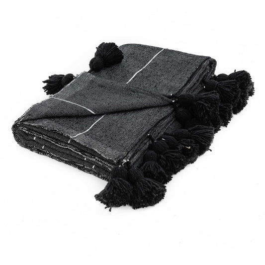 Black & Silver Moroccan Pom Pom Blanket