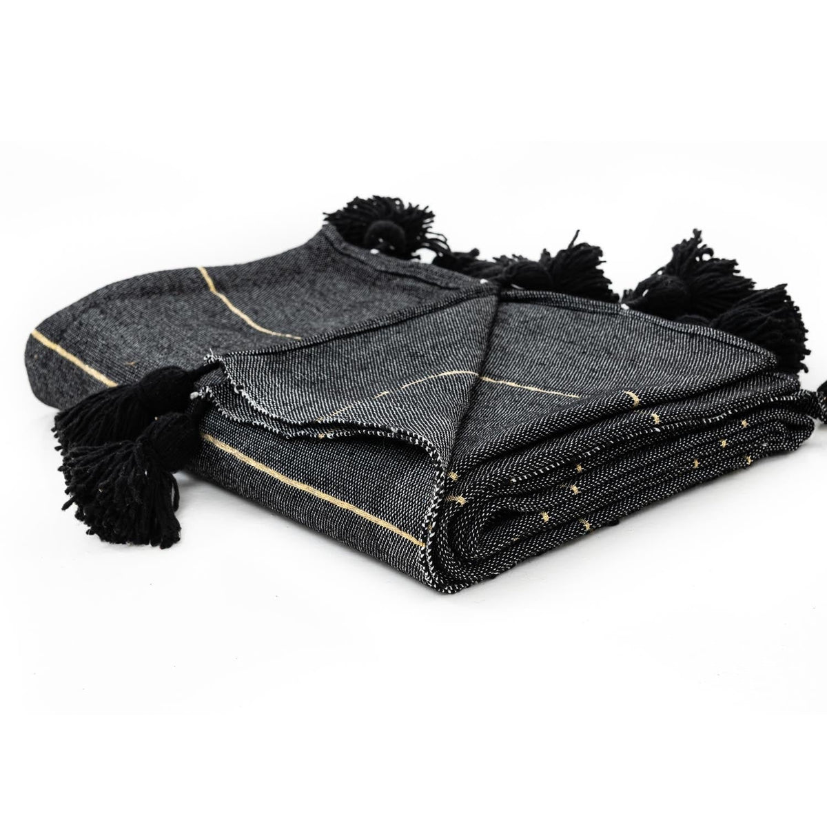 Black & Gold Moroccan Pom Pom Blanket