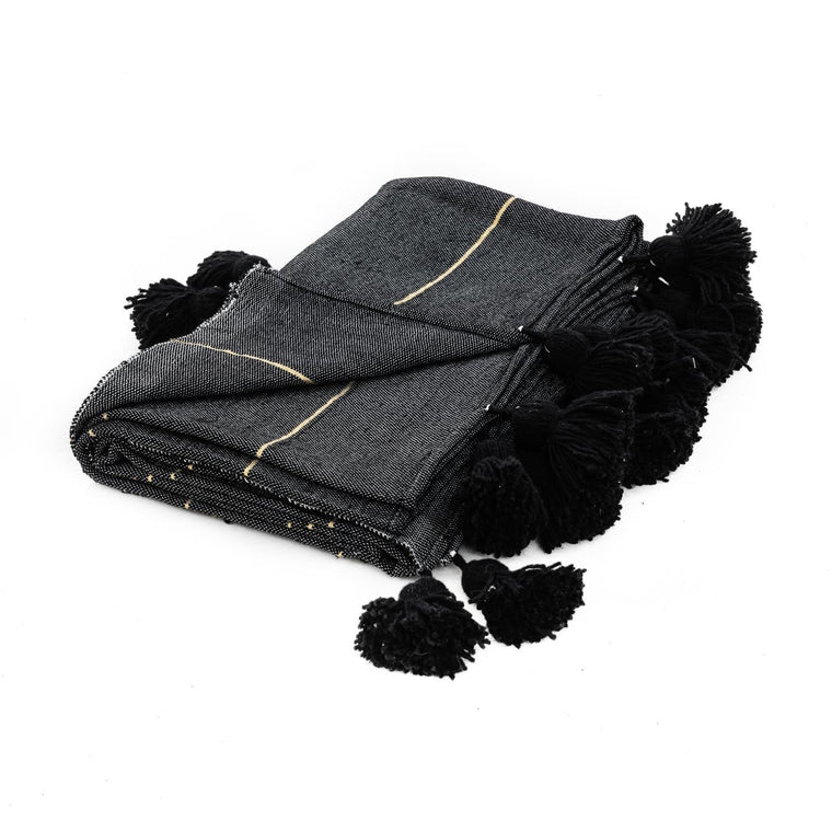 Schwarz-goldene marokkanische Pom-Pom-Decke