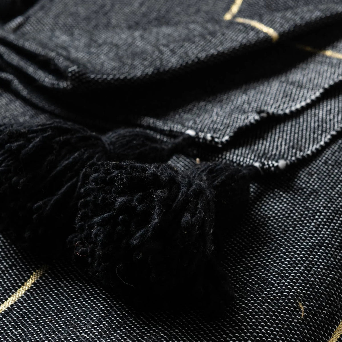 Black & Gold Moroccan Pom Pom Blanket