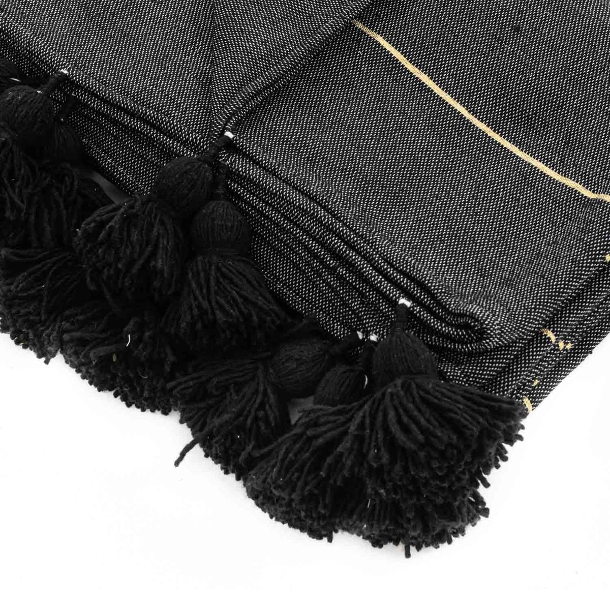 Black & Gold Moroccan Pom Pom Blanket