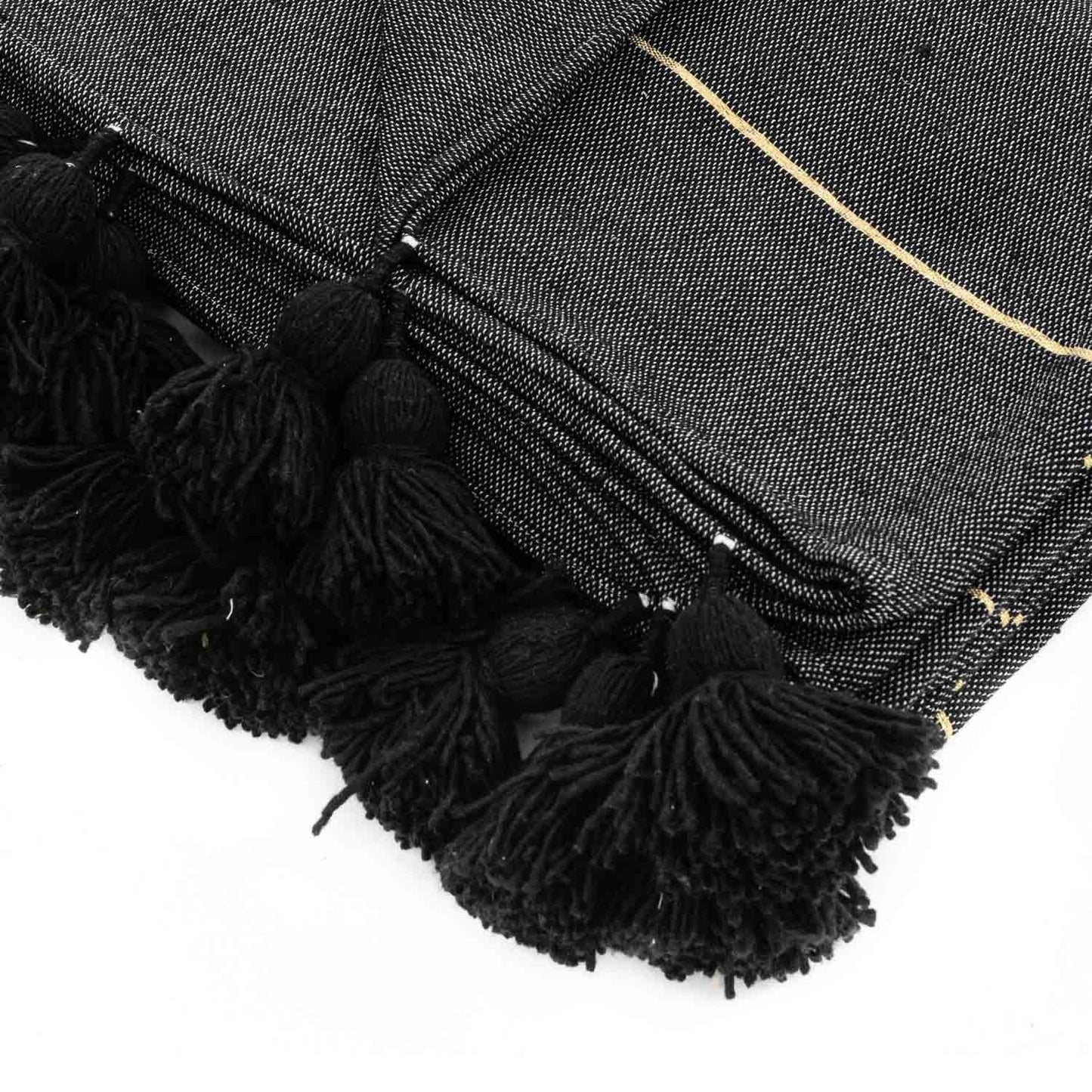 Black & Gold Moroccan Pom Pom Blanket