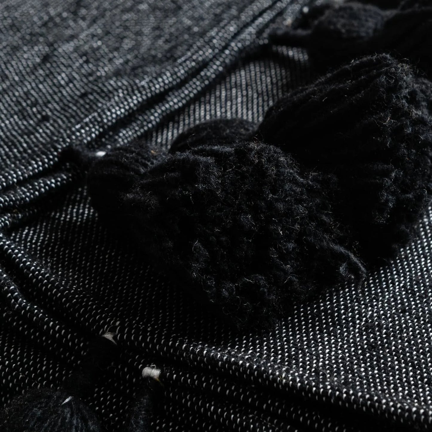 Black Moroccan Pom Pom Blanket