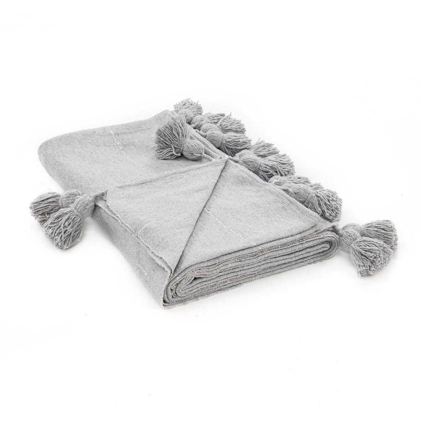 Gray & Silver Moroccan Pom Pom Blanket