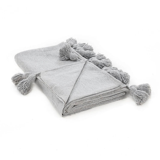 Gray & Silver Moroccan Pom Pom Blanket