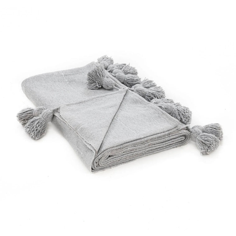 Grau & Silber Marokkanische Pom-Pom-Decke
