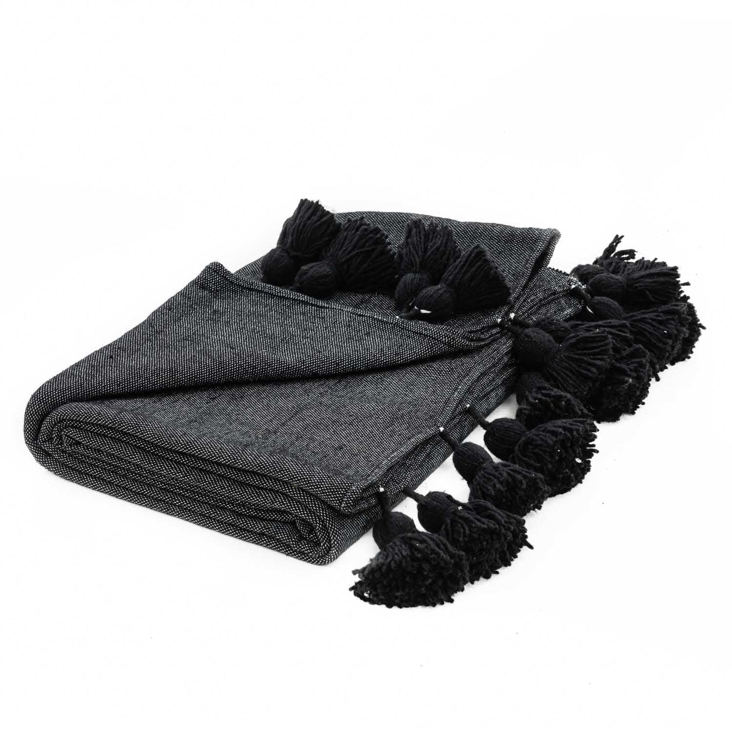 Black Moroccan Pom Pom Blanket
