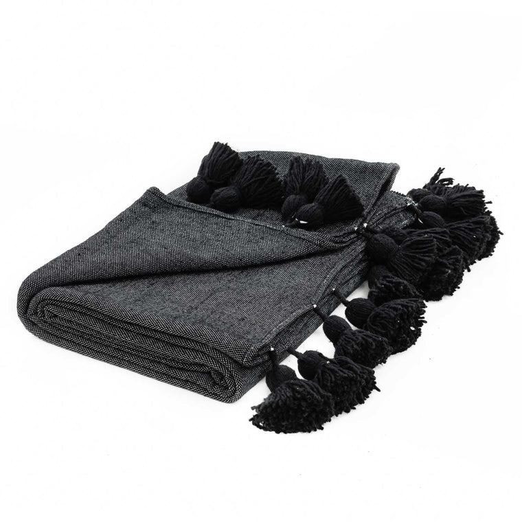 Schwarze marokkanische Pom-Pom-Decke