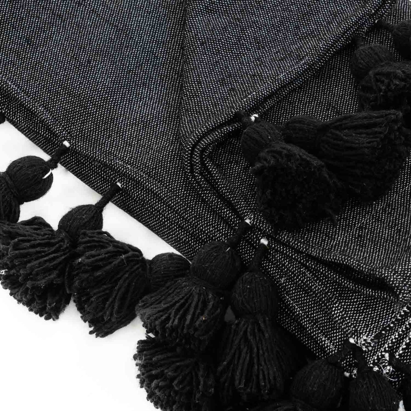 Black Moroccan Pom Pom Blanket