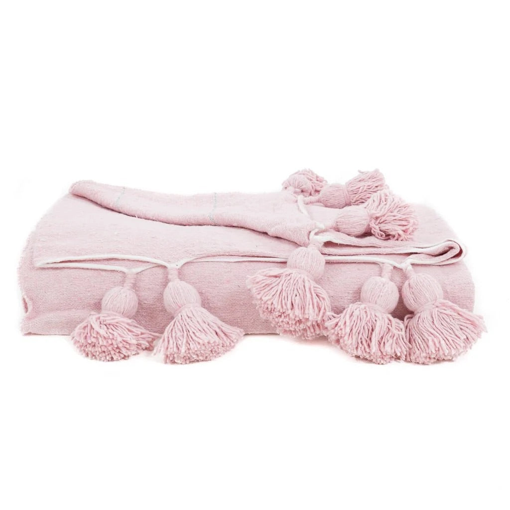 Pink & Silver Moroccan Pom Pom Blanket