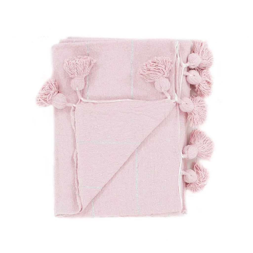Pink & Silver Moroccan Pom Pom Blanket