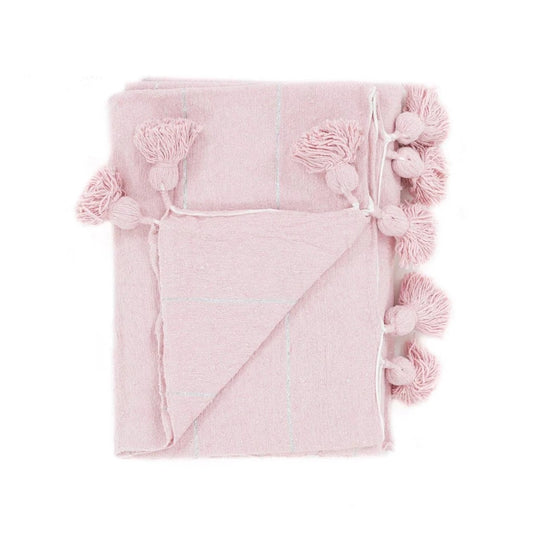 Pink & Silver Moroccan Pom Pom Blanket