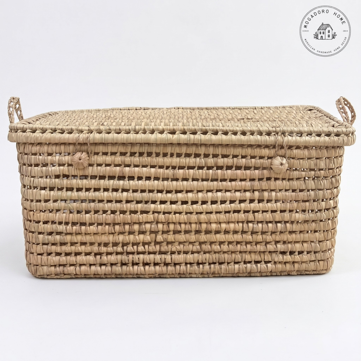 Woven Wicker Storage Trunk - Bamboo & Palm Leaf Chest