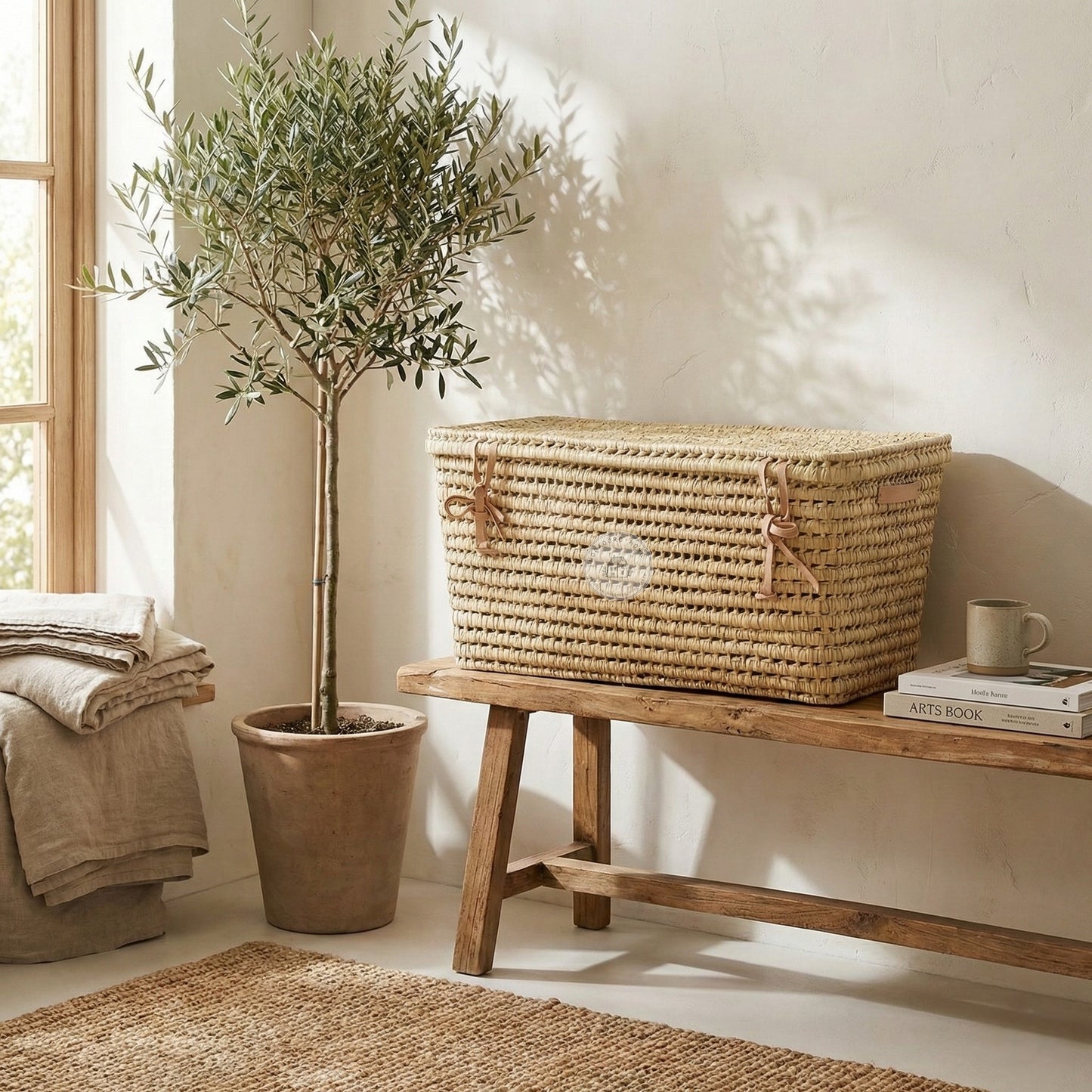 Wicker Storage Trunk - Palm Leaf Chest with Lid