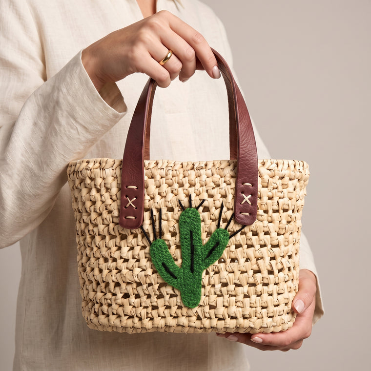 The Little Cactus Basket — Handwoven Moroccan Straw Tote