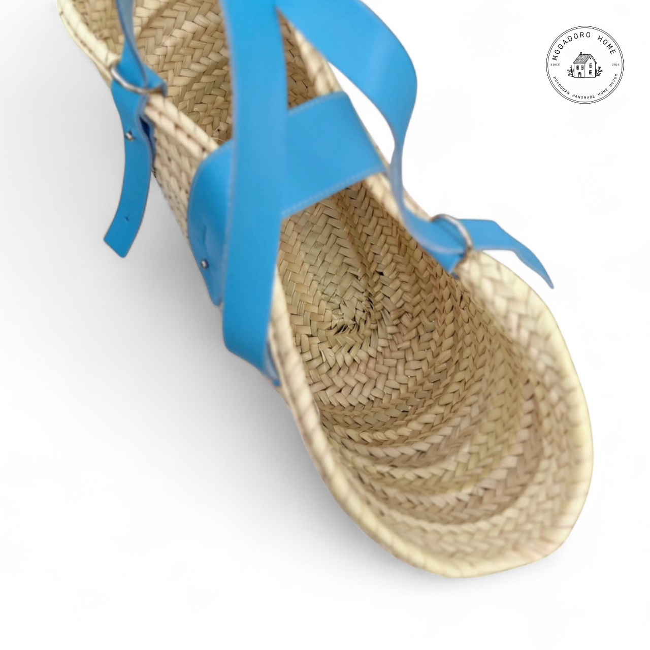Straw Basket Bag with Leather Straps