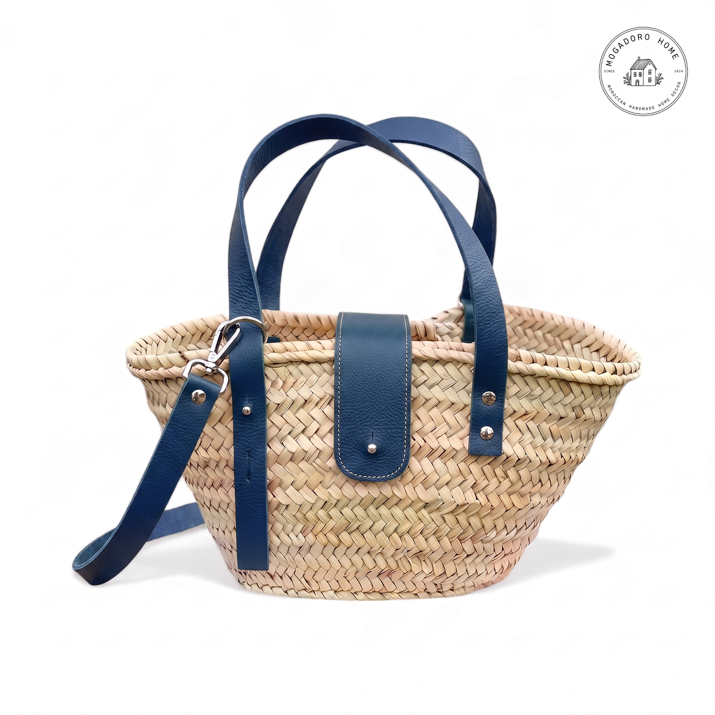 Straw Basket Bag with Leather Straps