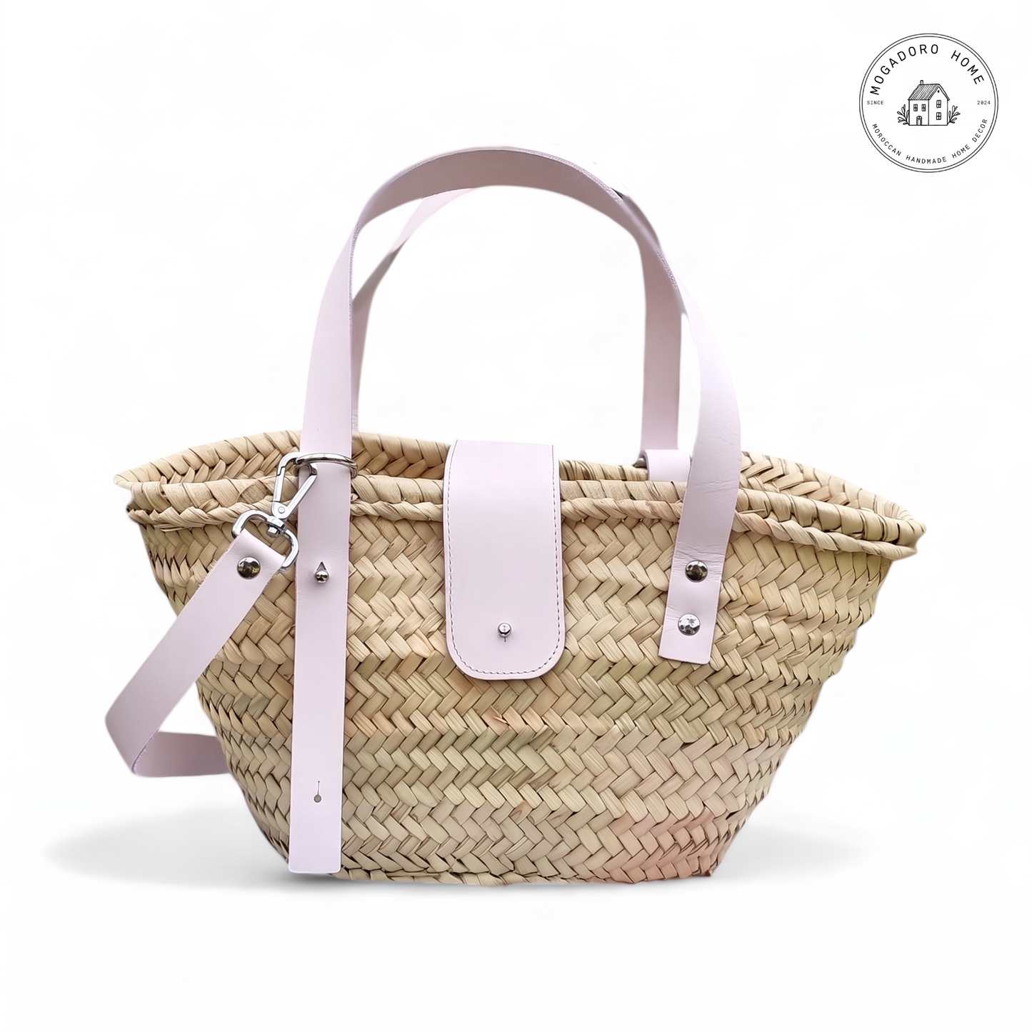 Straw Basket Bag with Leather Straps