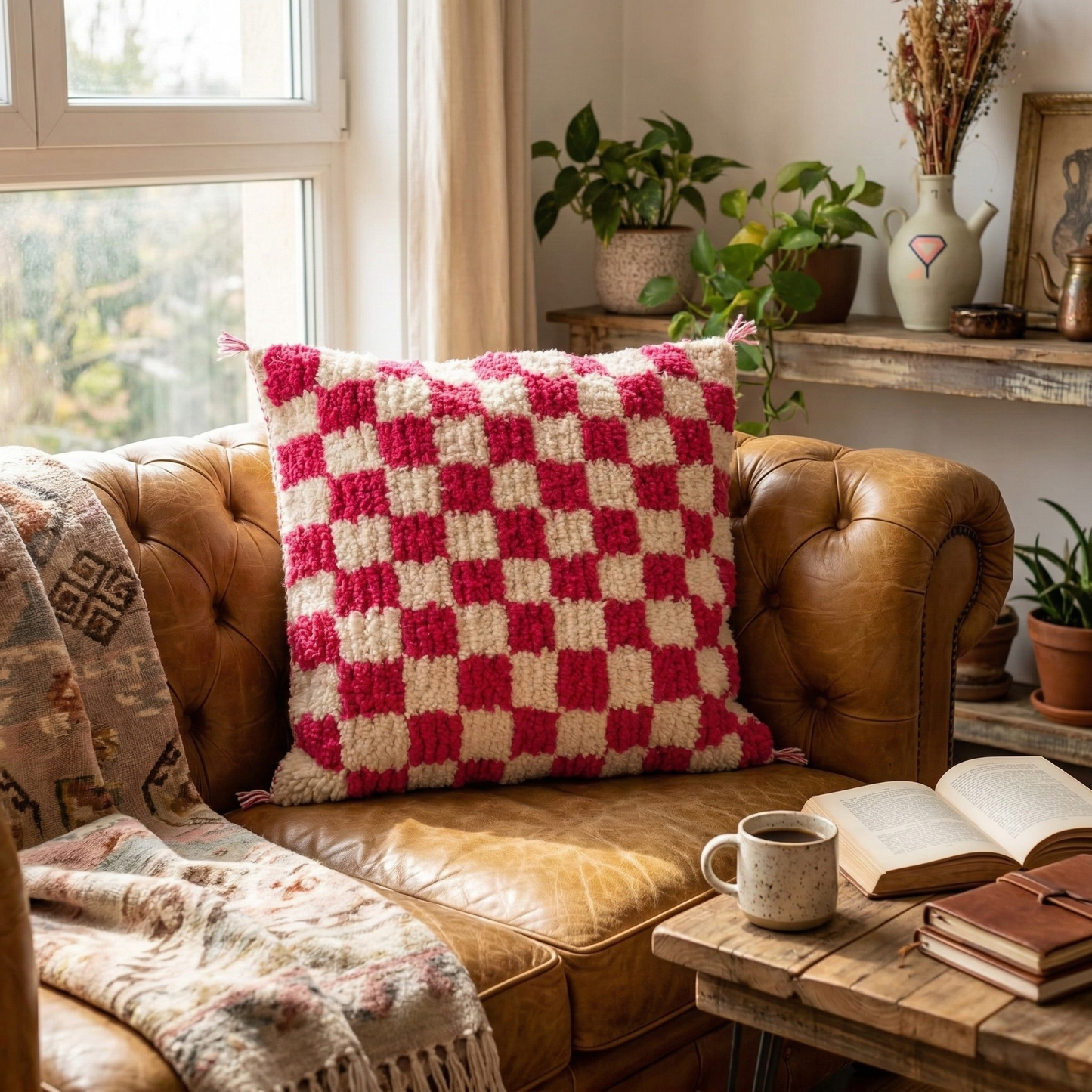 Moroccan Checkered Pillow Cover - Berber Wool Cushion