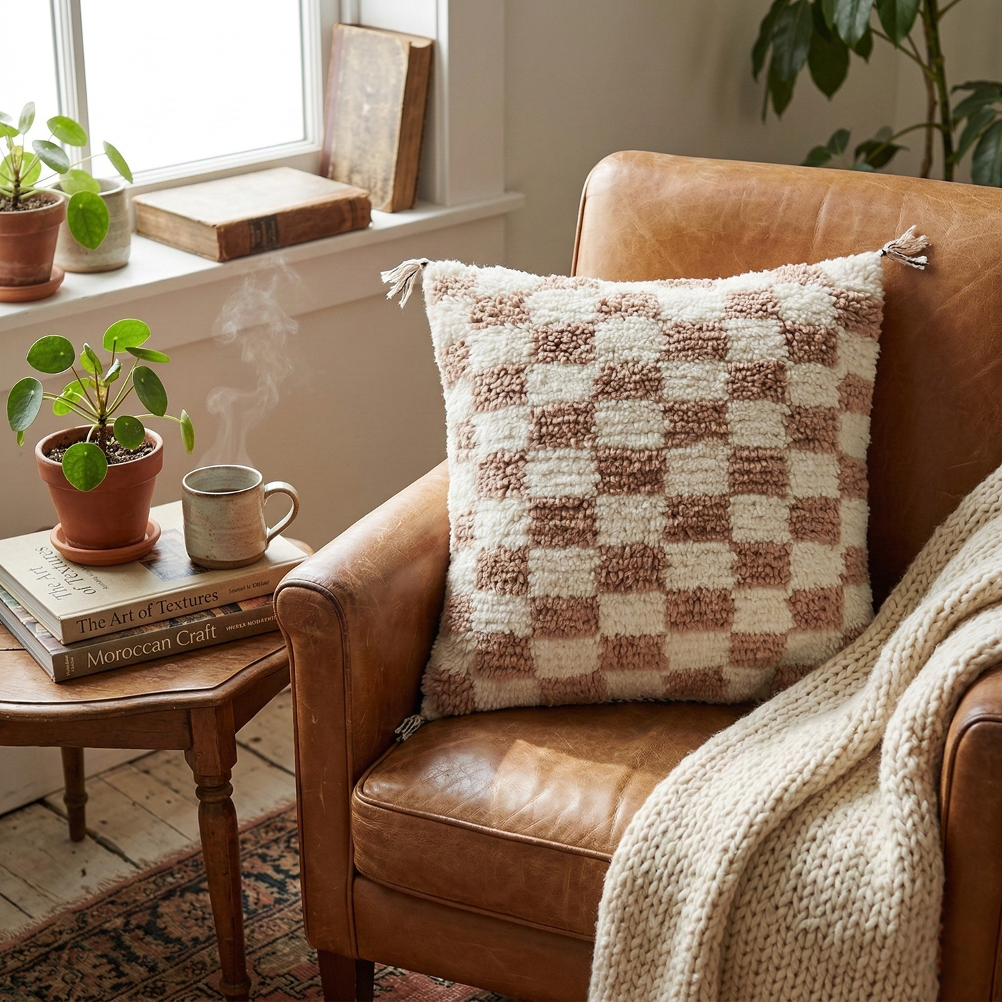 Moroccan Checkered Pillow Cover - Berber Wool Cushion