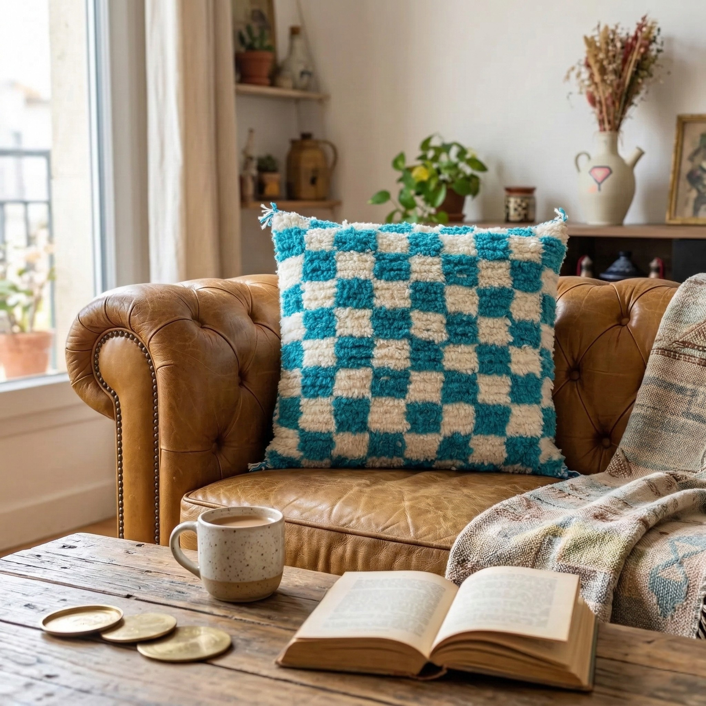 Moroccan Checkered Pillow Cover - Berber Wool Cushion