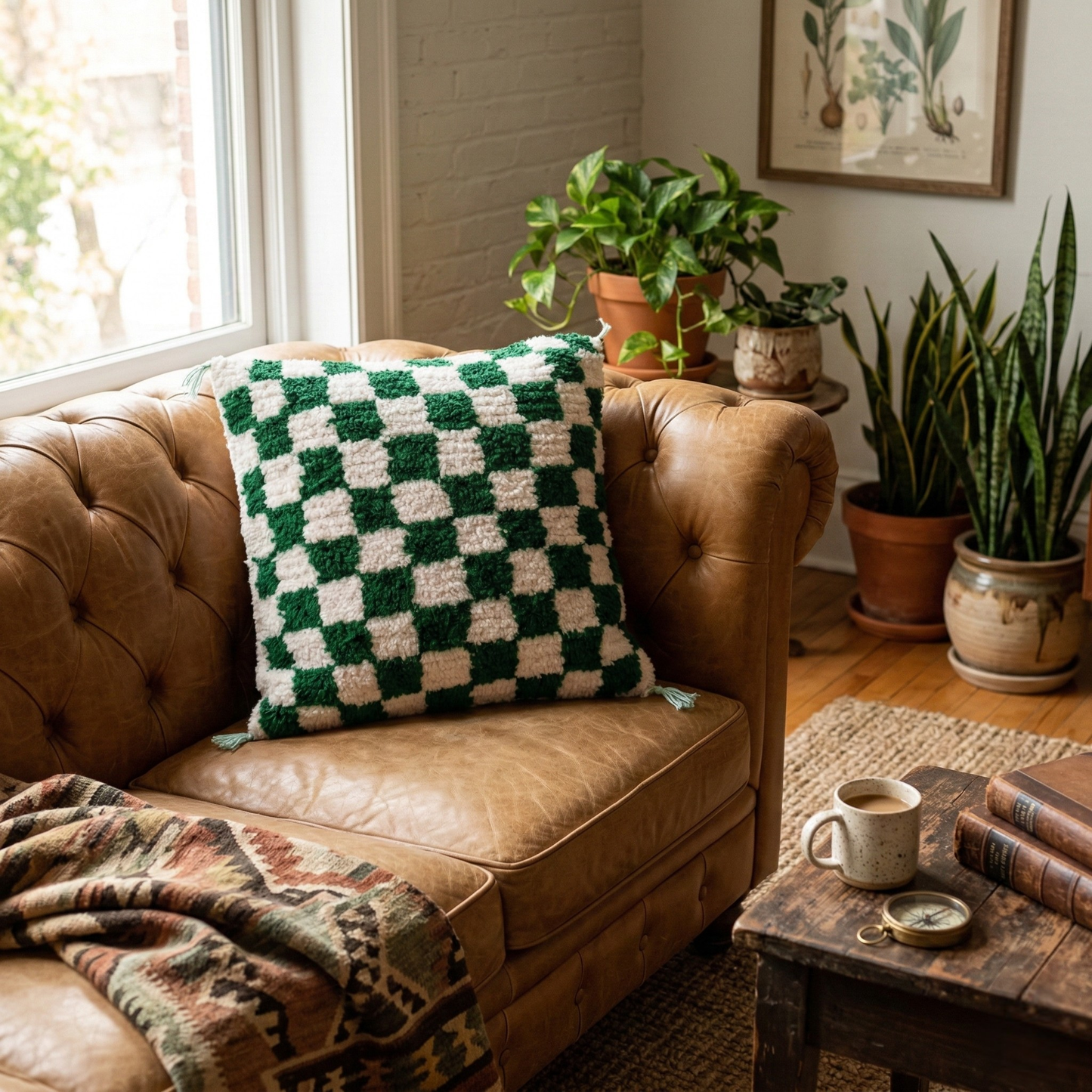 Moroccan Checkered Pillow Cover - Berber Wool Cushion