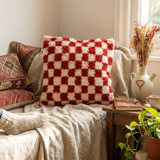 Moroccan Checkered Pillow Cover - Berber Wool Cushion