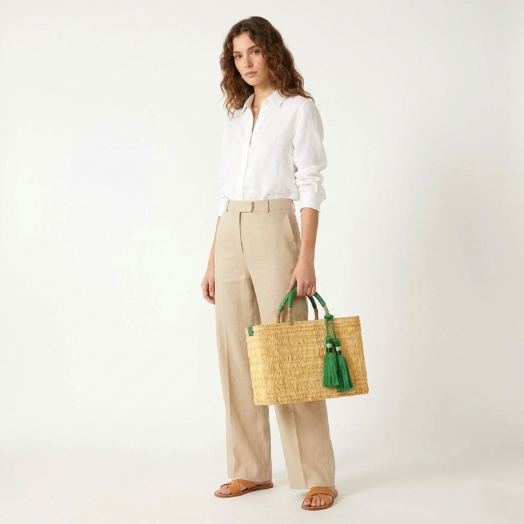 Marhaba Green Quastenkorb – Rattan Markt Strohtasche