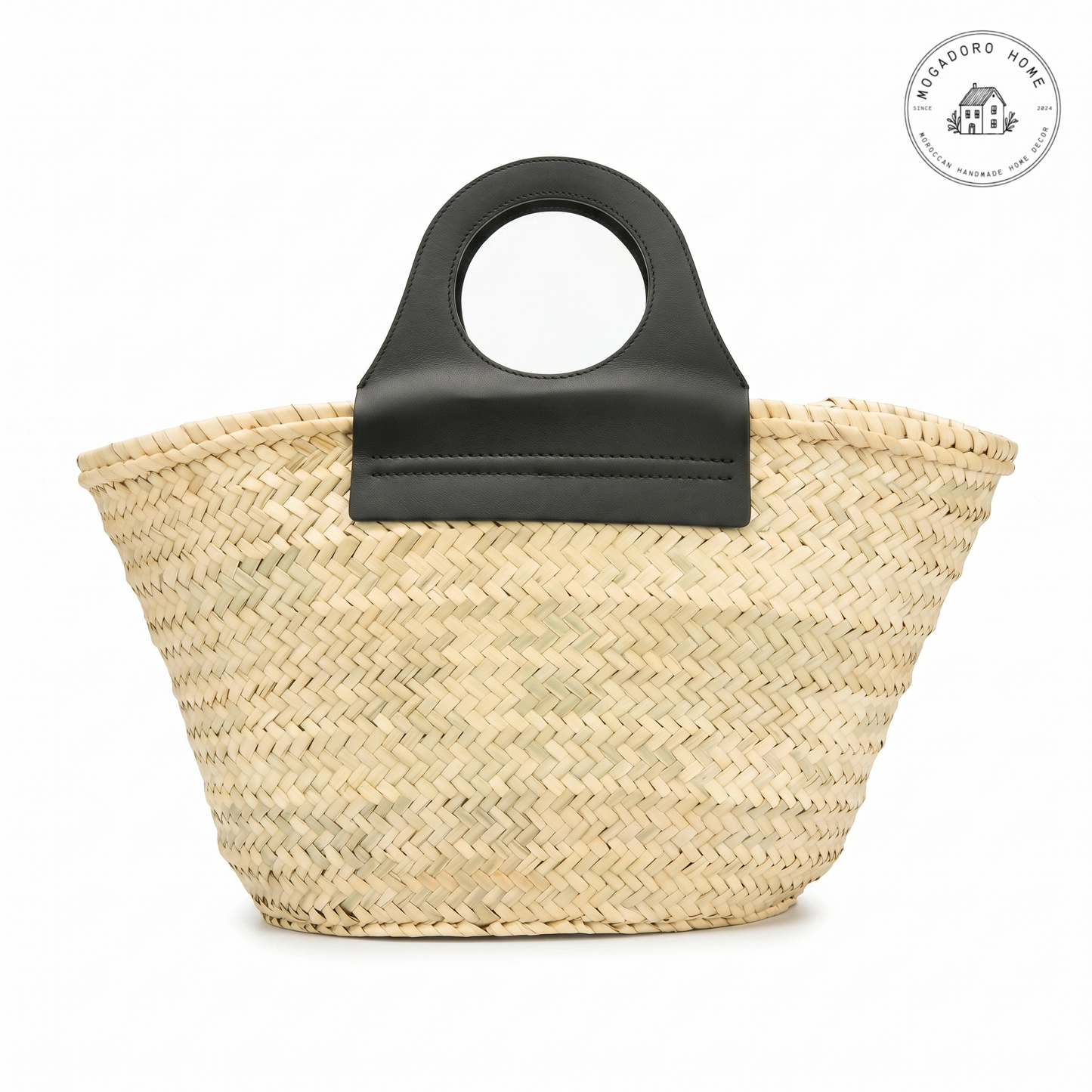 French Market Basket with Round Leather Handles