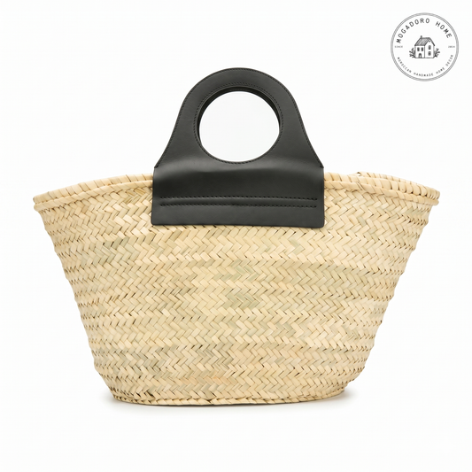 French Market Basket with Round Leather Handles
