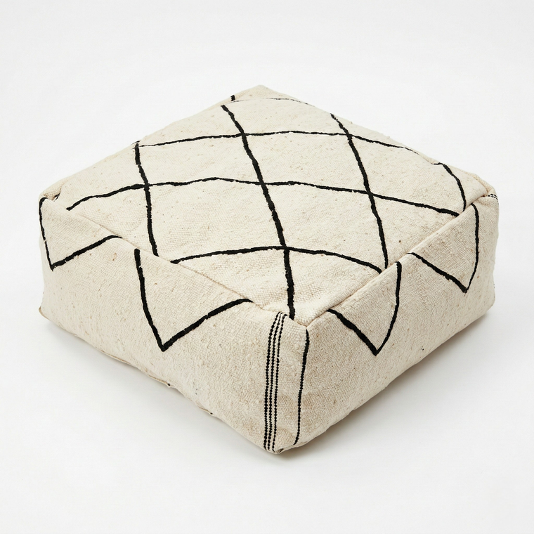 Hanbal Kilim Pouf (Black & White Diamonds)