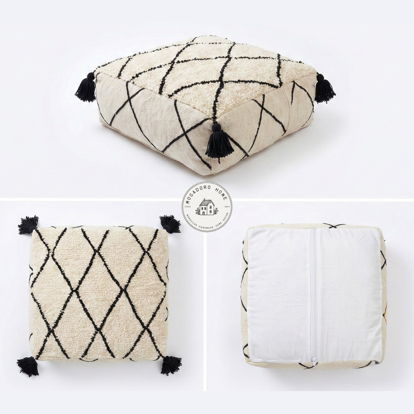 Tic Tac Tassles Kilim Pouf