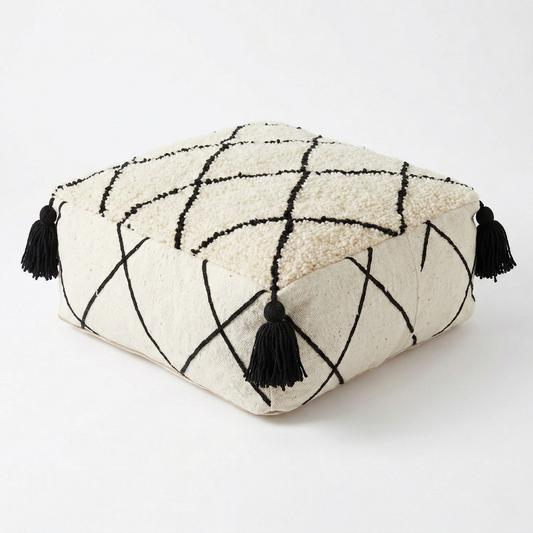 Tic Tac Tassles Kilim Pouf
