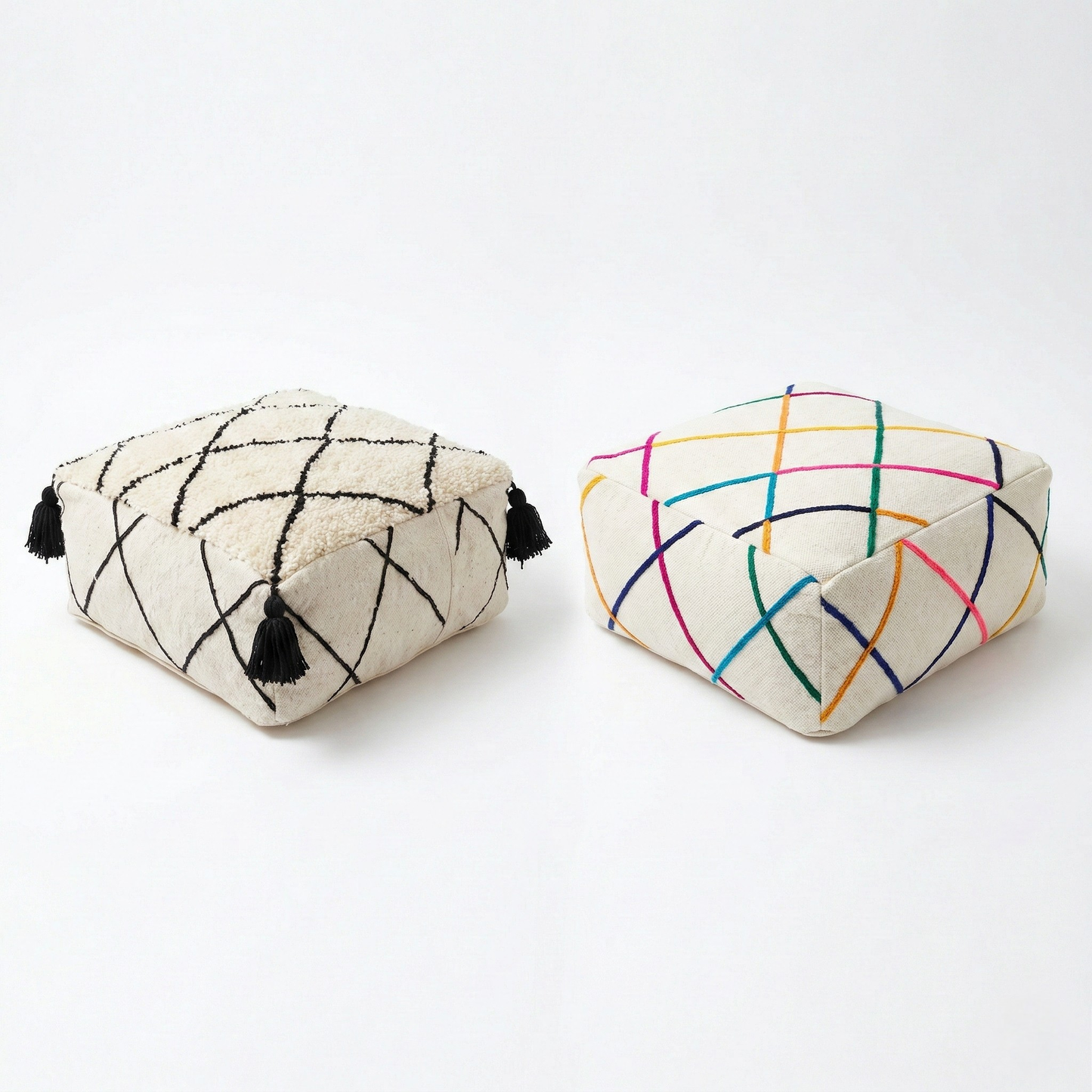 Tic Tac Tassles Kilim Pouf
