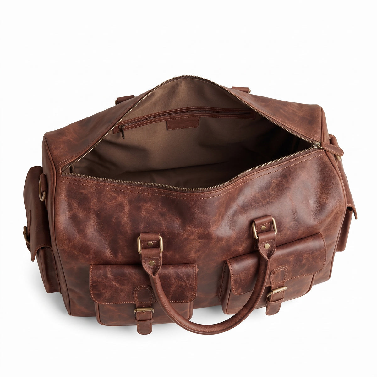 The Merzouga Weekender — Four-Pocket Brown Leather Duffle
