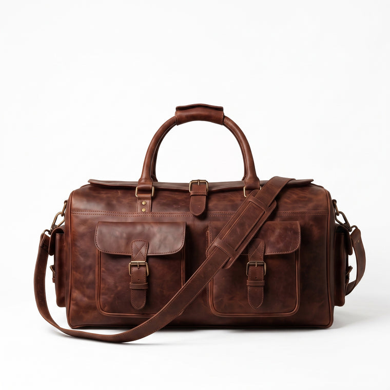 The Merzouga Weekender — Four-Pocket Brown Leather Duffle