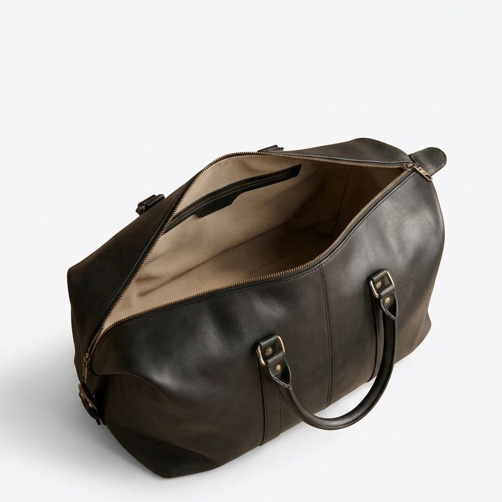 The Medina Weekender — Handmade Black Leather Duffle Bag