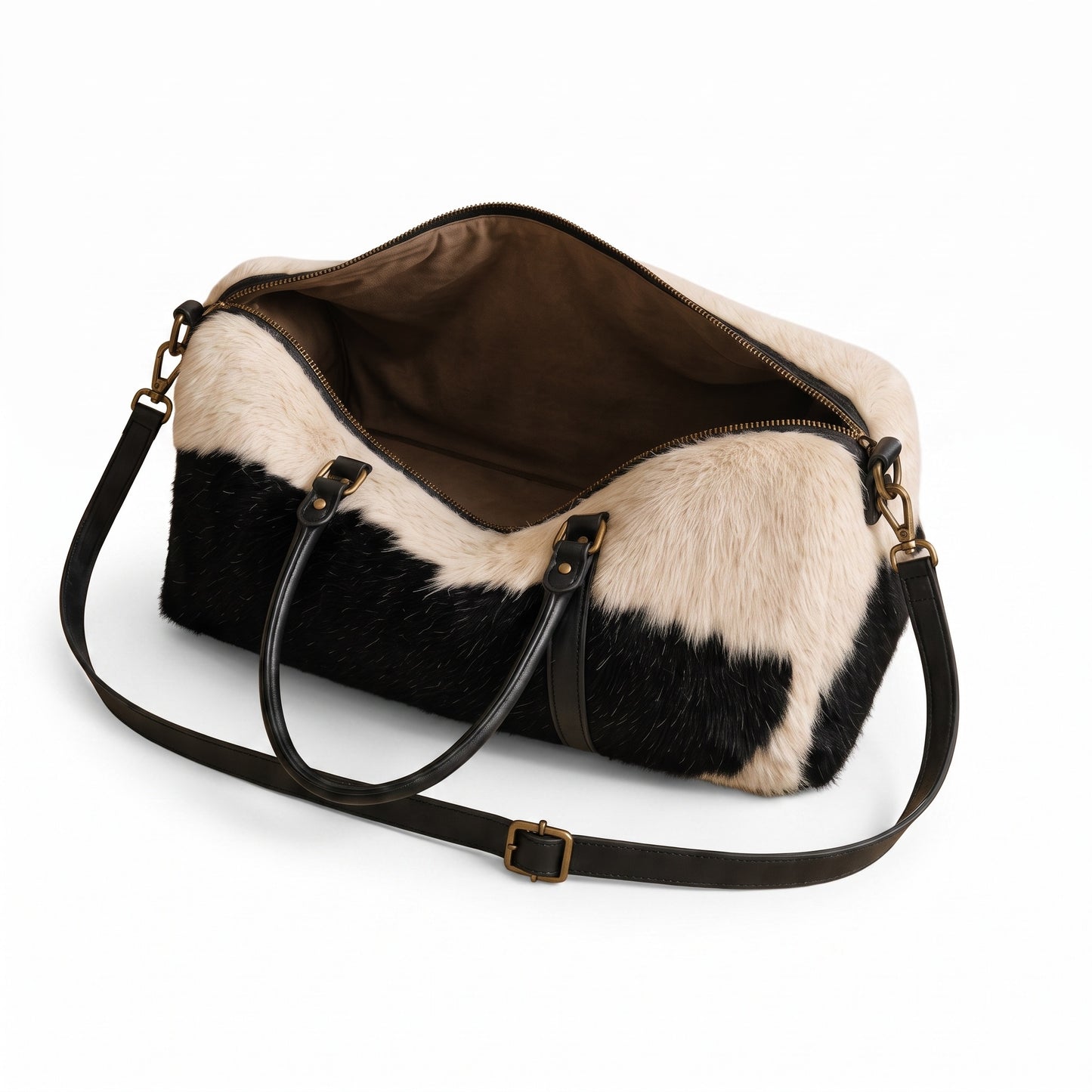 The Kasbah Holdall — Black & White Long-Hair Cowhide Duffle