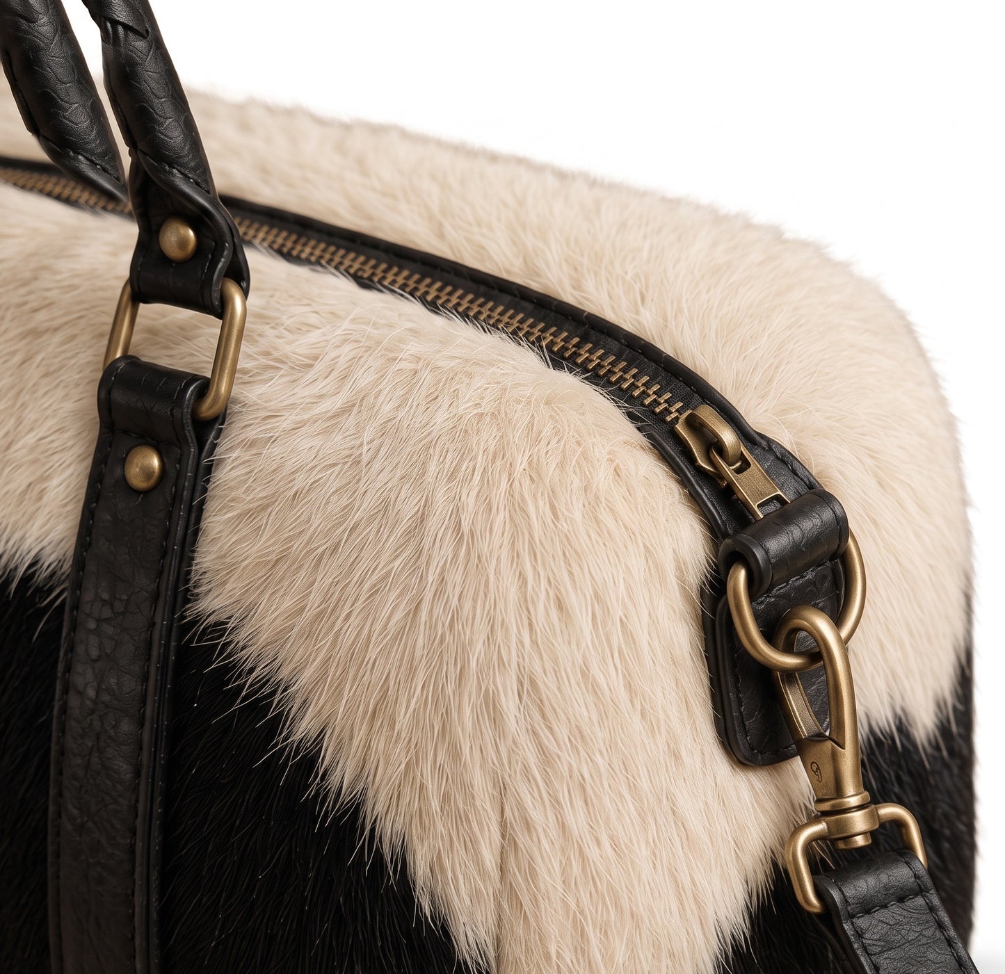 The Kasbah Holdall — Black & White Long-Hair Cowhide Duffle