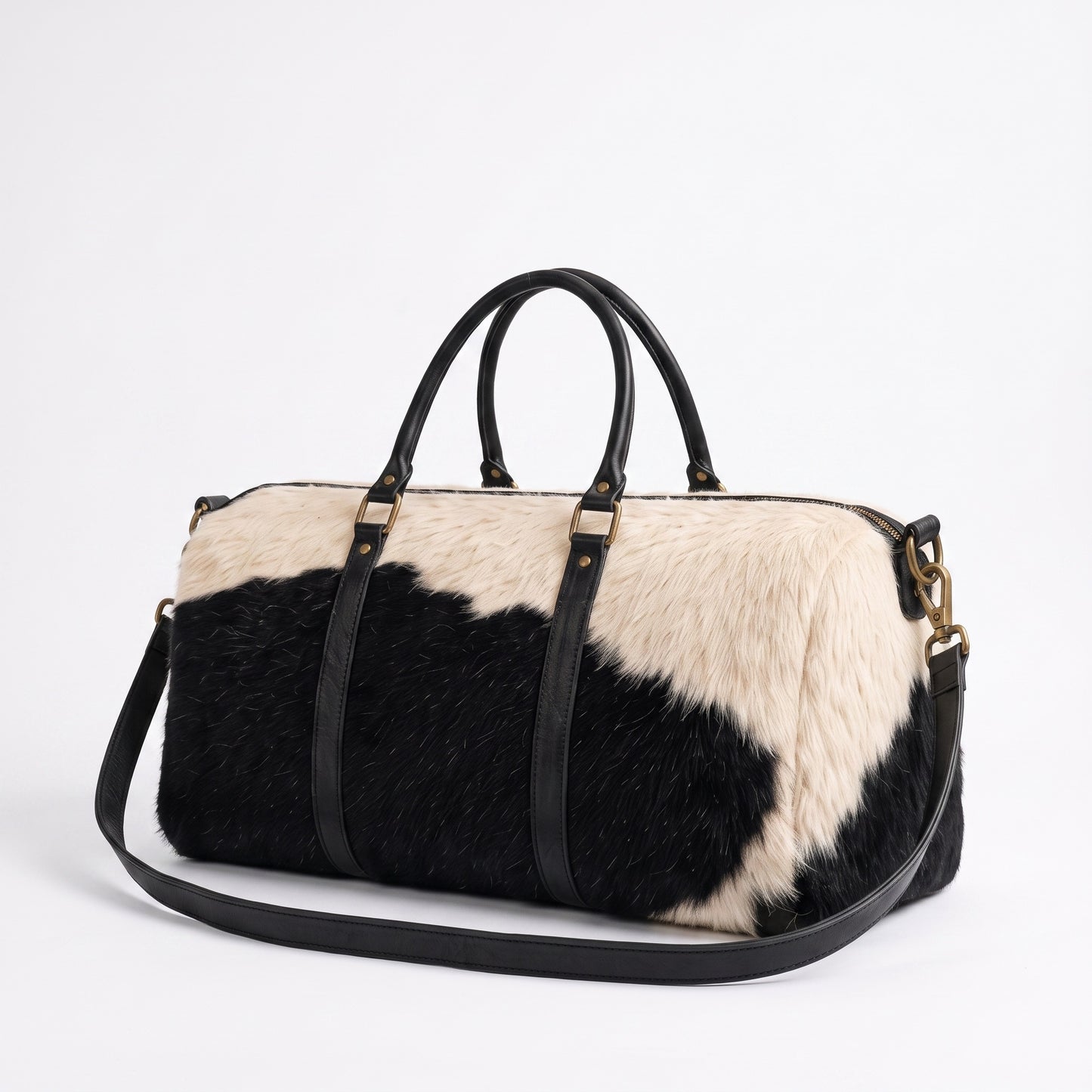 The Kasbah Holdall — Black & White Long-Hair Cowhide Duffle
