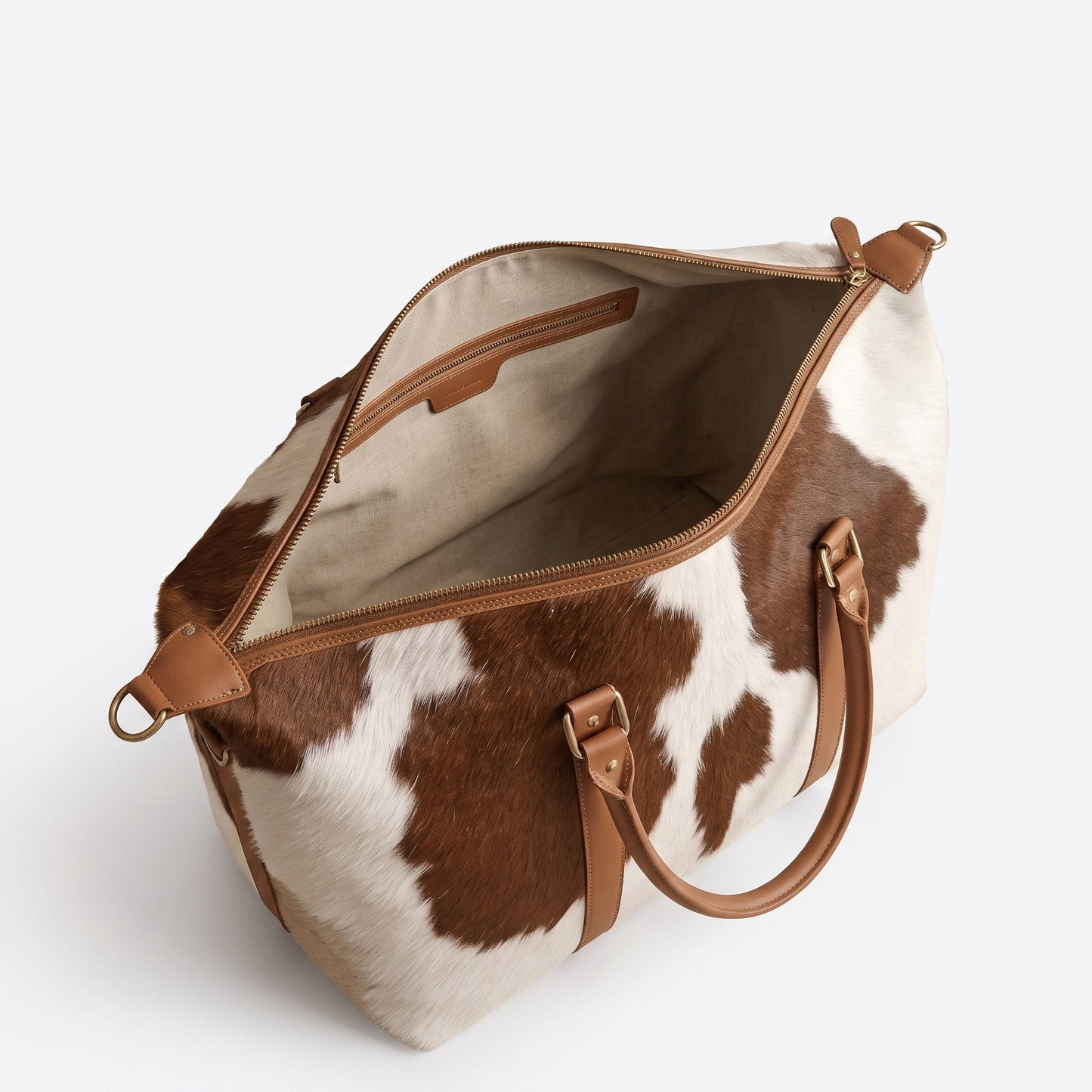The Essaouira Weekender — Brown & White Cowhide Bag